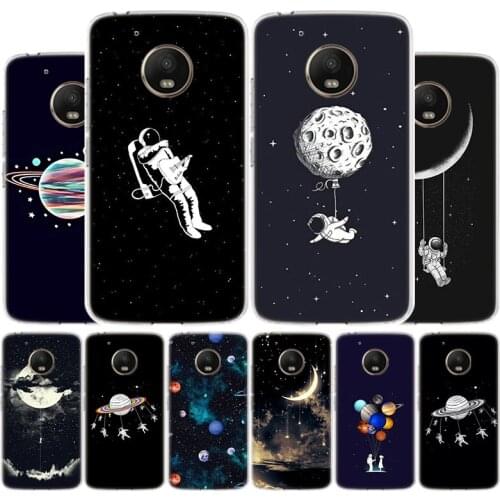 Black with white moon stars space astronaut Phone Case For Motorola Moto G9 G8 G7 G6 G5 E6 E5 Plus Play Power + One Action Macro
