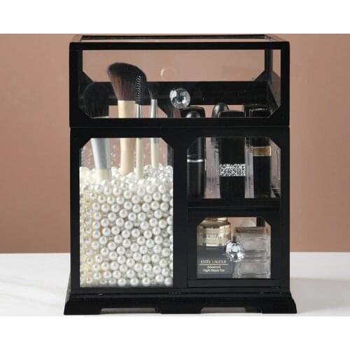 Makeup Brush Holder Makeup Organizer Cosmetic Holder Lipstick Transparent Glass Storage Box With Diamond Handle Drawer Container