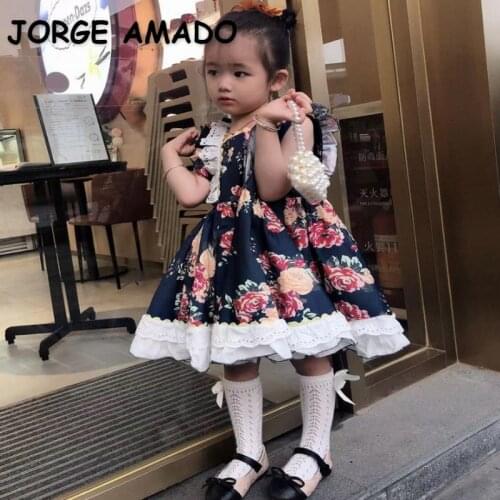 2021 Lolita Style New Summer Kids Girl Dress Flowers Open Back Bow Sling Princess Preschool Vestidos Children Clothes E1206