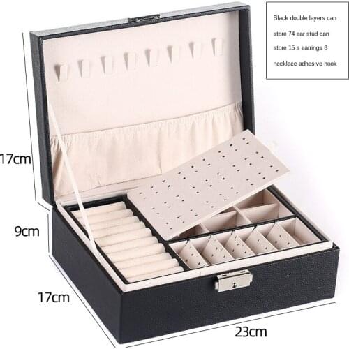 Double-Layer Jewelry Box with Lock Storage Box Stud Earring Box Jewelry Earrings Jewelry Storage Box Ins Style Large Capacity