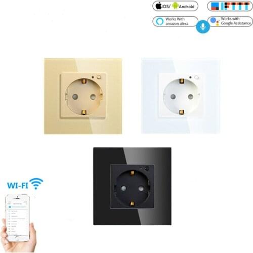 EU German WiFi Smart Wall Socket 16A Outlet Glass Panel Smart Life/Tuya Remote Control Works with Amazon Echo Alexa Google Home