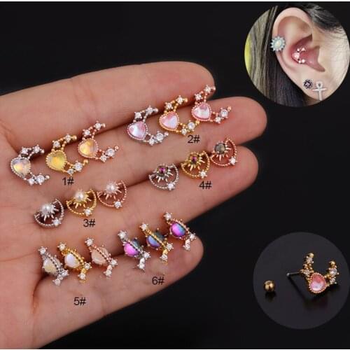 Fantastic Stanless Steel Zircon Moon Stud Earring Women Piercing Love Heart Shape Earring For Women Jewelry Wholesale HS-25