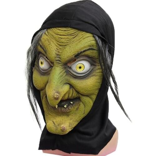 Halloween horror old woman mask cosplay funny masquerade party witch headgear performance props