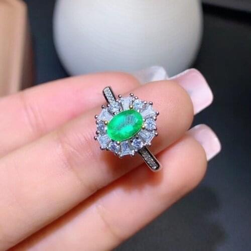 Emerald 925 Silver Rings Around 1 Carats Natural Emerald Oval Cut Anniversary Engagement Rings Top Quality Jewelrys