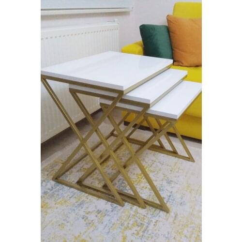 Venice Gold Metal Legs White Mdf'li Zigon coffee table coffee tables table basse furniture living room table