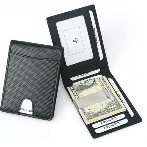 Mens Card Bag Wallet Antimagnetic Credit Card ID Purse Carbon Fiber Pattern Super Fiber American Gold Clip Wallet