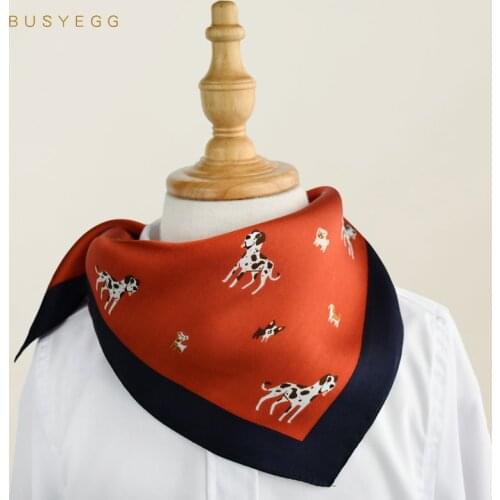 Red silk scarf cartoon dog hijab foulard bufandas kids boys Small square scarves 50cm bandana wrap neck scarf for children girl