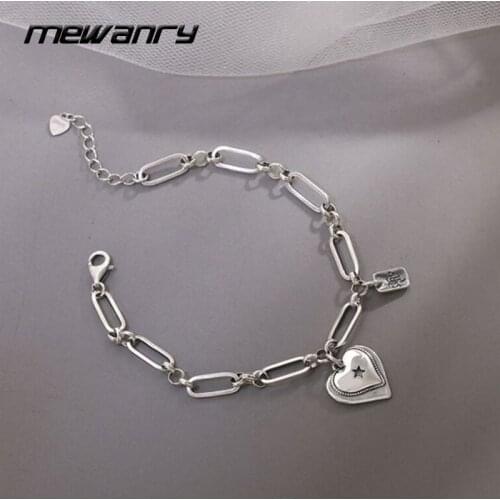 Mewanry 925 Sterling Silver Heart-Shaped Pendant Sweet Bracelet Fashion Vintage Party Jewelry Birthday Gifts for Women Wholesale
