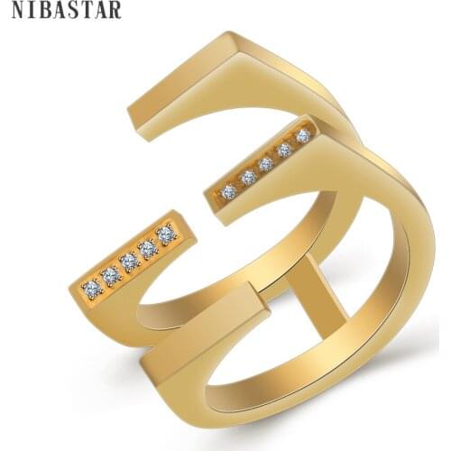 Fashion Gold Color Ring Pave Austrian Crystal Ring With Double Layer Stainless Steel Wedding Ring For Women