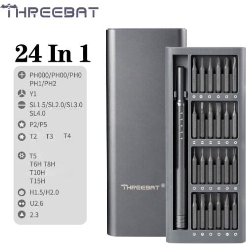 2021 New Original THREEBAT Daily Use Screwdriver Kit 24 Precision Magnetic Bits Aluminum Box DIY Screw Driver Repair Tools Kit