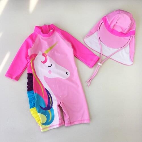 Girls Unicorn baby sun block long sleeve girl swimsuit new cute Hot spring bathing suit Free Shipping YZ092