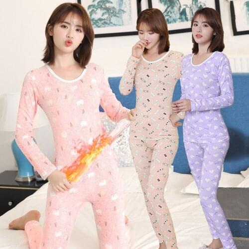 2019 Autumn Winter Thermal Underwear Pajamas Sets for Women Long Sleeve Thick Warm Sleepwear Pyjama Long Johns Homewear Clothes