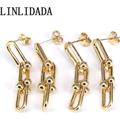 5 Pairs, Thick Link U Shape Geometric Earrings Brass Gold Drop Earrings for Women Jewelry