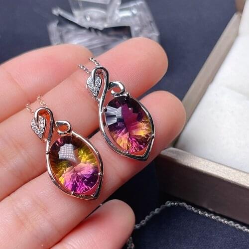 Natural Ametrine necklace, 925 pure silver inlay, handicraft, professional jewelry wholesale, world jewelry factory