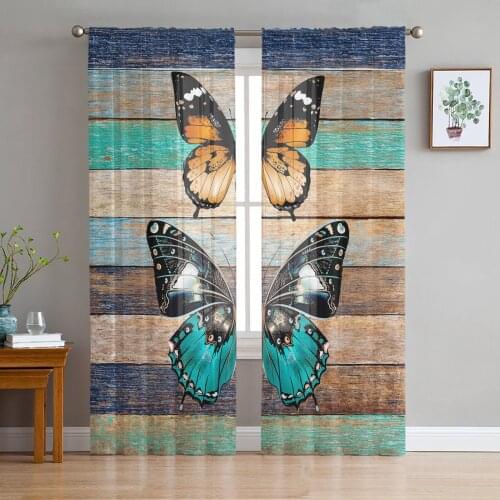 Butterfly Color Wood Grain Sheer Curtains for Living Room Bedroom Kitchen Tulle for Windows Voile Drapes Home Decoration
