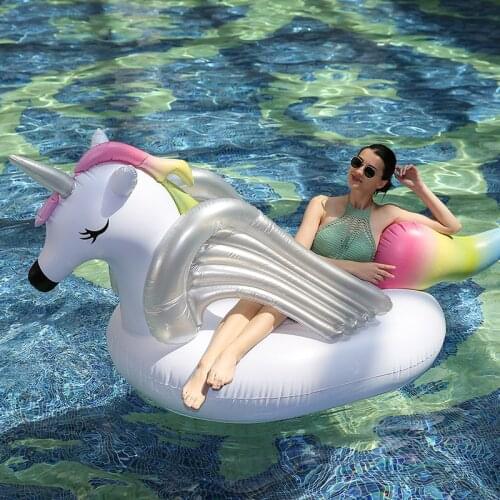 Rainbow Unicorn Giant Float Pool Inflatable Mattress Swimming Ring for Adult Swimming Circle Floating Bed Beach Pool Party Toys