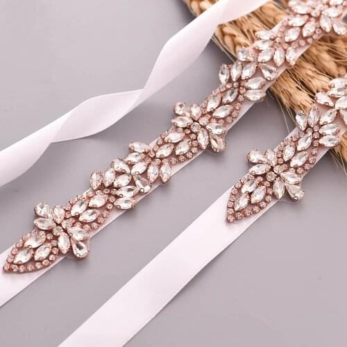 OLOMLB Bridal Belt Hand Beaded Bridal Belt Sash Rhinestones Wedding Sash Rose Gold Crystal Wedding Belt For Bridal Dresses