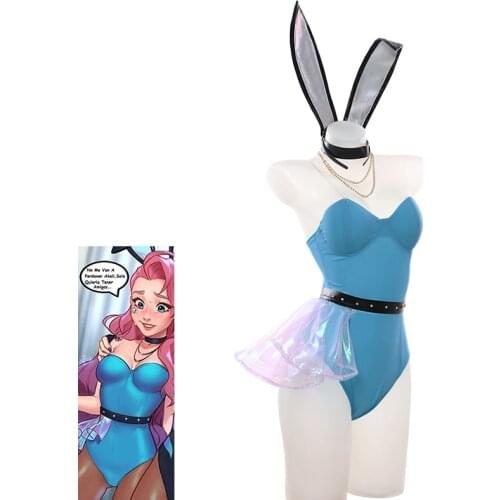 Seraphine Cosplay Bunny Girl Sexy Costumes Game LOL KDA Rabbit Jumpsuit Catsuit Party Halloween Anime Girls Dress