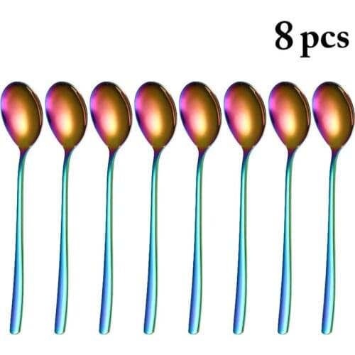 8 Pcs/Set Dinnerware Sets Stainless Steel Tableware Fashion Dessert Ice Cream Scoop Long Handle Tea Sugar Coffee Mixing Spoons