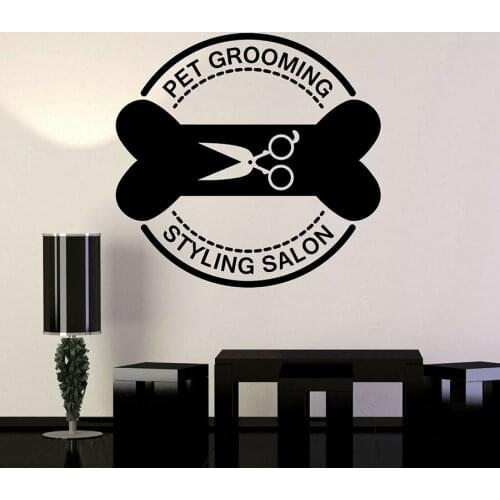 Vinyl Wall Decal Pet Grooming Beauty Styling Salon Interior Decor Cat Dog Bone Scissors Art Mural Window Glass Sticker S1088