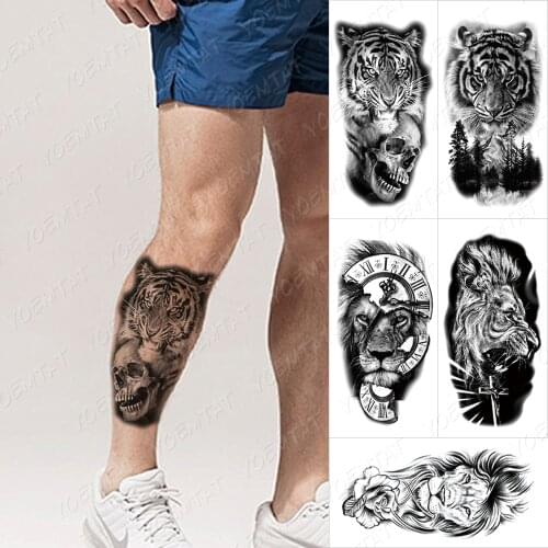 Waterproof Temporary Tattoo Sticker Skull Tiger Hunter Flash Tattoos Lion Animal Wolf Rose Cross Wings Body Art Arm Fake Tatoo
