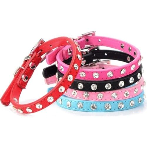 Pet Suede PU Leather Crystal Rhinestone Dog Puppy Cat Collar Necklace Crystal Choker