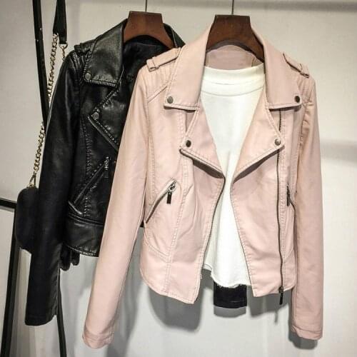 Women PU Leather Black Short Jacket Motorcycle Autumn Long Sleeve Faux Leather Coat Ladies Moto Biker Windbreaker Girls Jackets