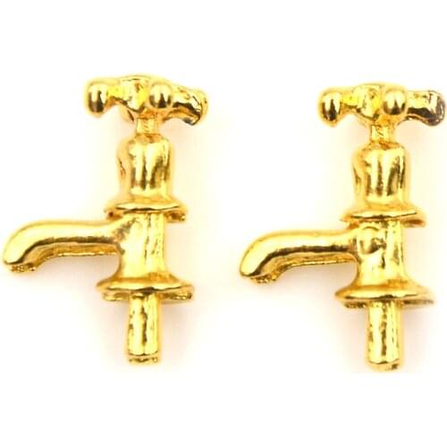 2Pcs/lot 1:12 Miniature Metal Water Tap Faucet Dollhouse Bathroom Accessories Doll house Miniature Faucet 1:12 Scale