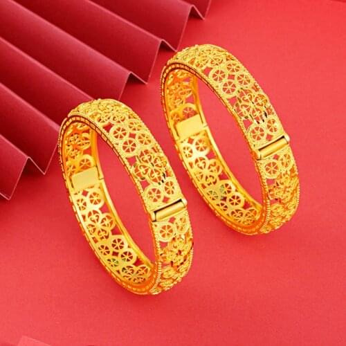 2021 Trend Pure Gold 24k Yellow Gold Bracelet for Women Gold 585 Gold Buckle Hollow Bridal Bangles Wedding Fine Jewelry Gifts