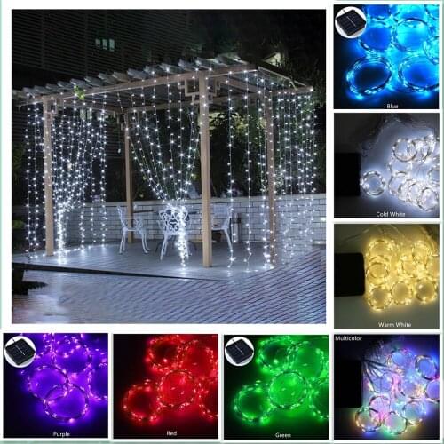 Home Decoration Accessories Solar LED Garland Festoon Fairy String Curtain Light 3Mx3M For Christmas New Year Bedroom Decor