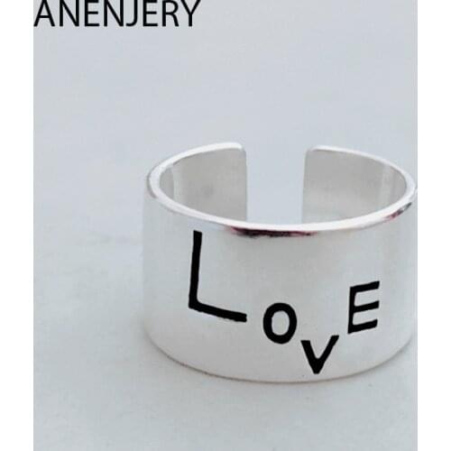 ANENJERY Letter "LOVE" Rings Wide Surface Opening Ring For Women Men Jewelry Dropshipping S-R496