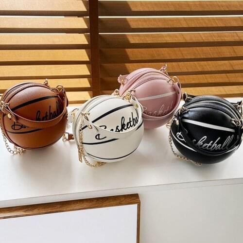 PU Leather Basketball Bag Teenagers Female Women Shoulder Bags Crossbody Chain Hand Bags Pink Black White Cute Round Ball Purses
