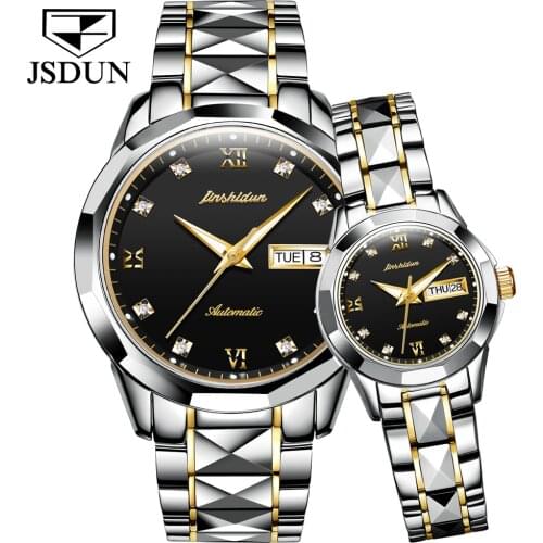 JSDUN Top Brand New Couple Watch Luxury Brand Fashion Stainless Steel Men And Women Waterproof Mechanical Watch Reloj De Pareja