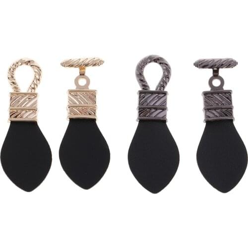 Fityle 1 Pair Black Leather Toggle Buttons W/ Silver Gold Metal Hook Coat Sewing Fastener 15*3cm