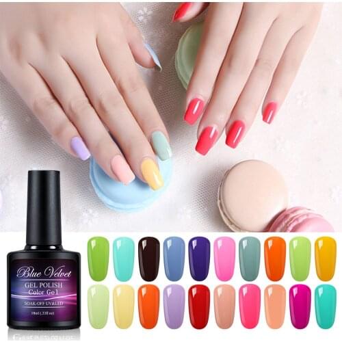 Blue Velvet 10ml Macaroon Nail Gel Varnish Candy Color Gel Nail Polish Manicure Top Base Coat UV LED Lamps Pick 1 from 20 Colors