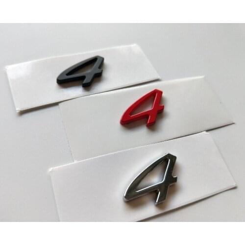 Chrome Black Red Letters Number " 4 " Words Car Trunk Lids Lip Front Badge Emblem Emblems Badges Sticker Decal