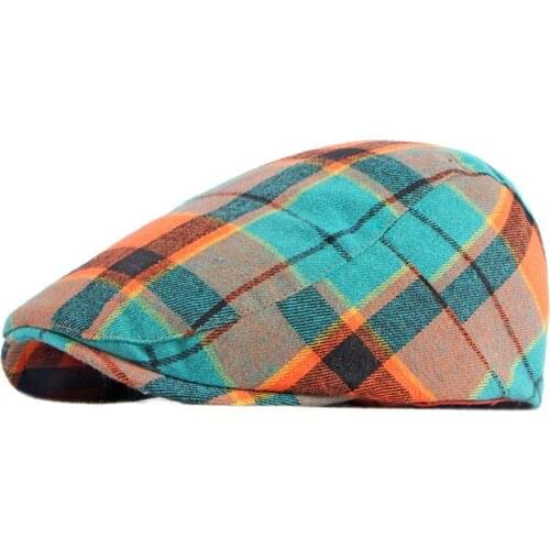 2021 Polyester Autumn winter fashion joker colorful plaid Newsboy Caps Flat Peaked Cap Men and Women Painter Beret Hats 93