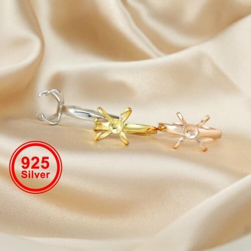 Irregular Stone Prong Claw Bezel Solid 925 Sterling Silver Adjustable Ring Settings Rose Gold Plated DIY Findings 1294144