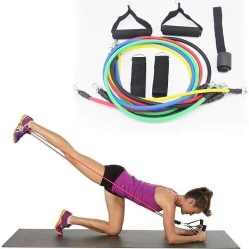 11 Piece Set Of Resistance Band Suit Fitness Band Resistance Fitness Equipment With Drawstring Fitness Elastic Exercise Expander