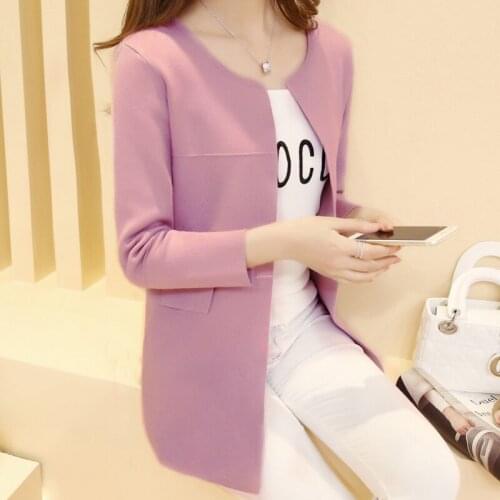 Jacket spring and autumn dress new Korean version of mid-long loose student knitted cardigan womens fashion in 2019