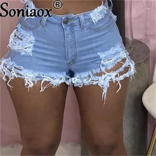 2021 Summer Woman Fashion Sexy Ripped Casual Denim Shorts Ladies High Waist Irregular Tassel Slim Streetwear Plus Size Shorts