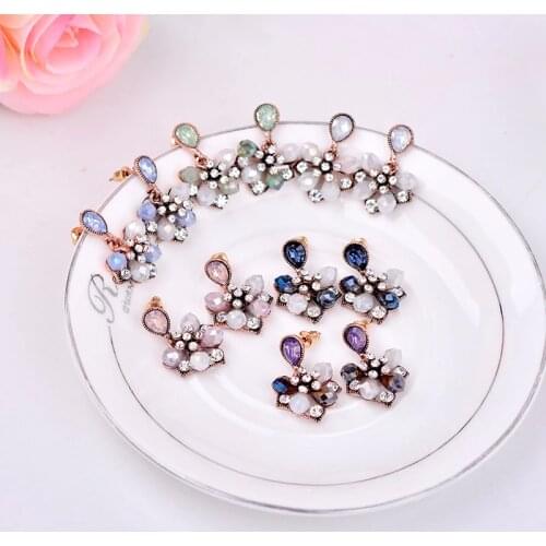 LUBOV Gorgeous Elegant Flower Petals Stud Earrings Fashion Women Rhinestone Earrings Christmas party Jewelry Gift for Girlfriend