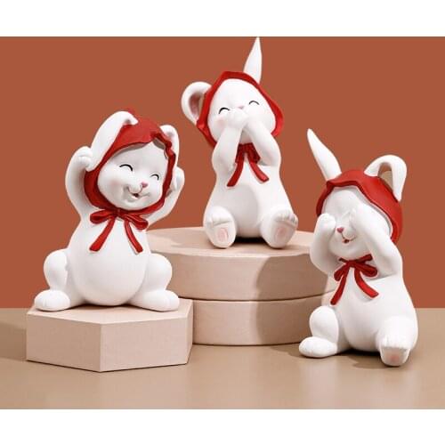 Animal Cute Figurines Cartoons Table Office Nordic Luxury Creativit Figurines Bunny Resin Ozdoby Do Domu Kawaii Accessories DM50
