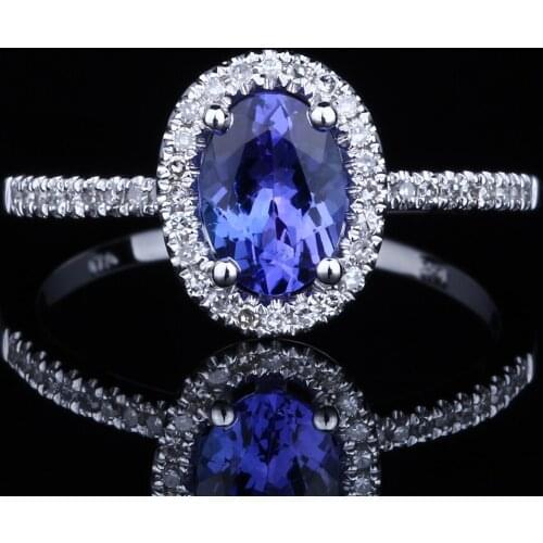 Sterling Silver 925 Oval 7x5mm 0.65ct Tanzanite Gemstone Engagement Ring Pave 0.2ct Natural Diamonds Wedding Ring Fine Jewelry