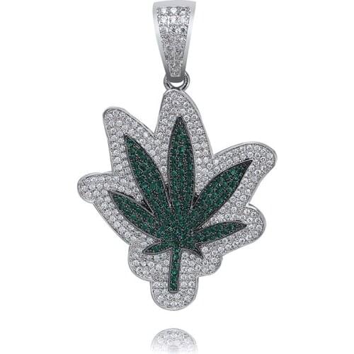 Bling Leaf Pendant Necklaces For Men Women Gifts Full Micro Pave Zircon Necklaces Fashion Hip Hop Jewelry