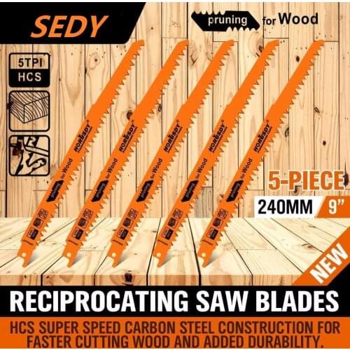 2020-SEDY 9" Reciprocating Saw Blades / 5 Piece Set Electric Sawzall Hackzall Wood Pruning