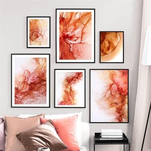 Abstract Marble Texture Self-adhesive Wallpapers Painting Nordic Style Red Brown Ink Wall Art Wall Poster Living Room Decoration