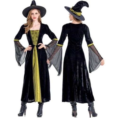 Sexy Witch long Dress + Hat Women Halloween Carnival Masquerade Cosplay Costume Girls Princess Queen Magic Cosplay Fancy Dress