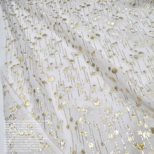 Silk Georgette Chiffon Fabric White Rain Flower Gold clothing