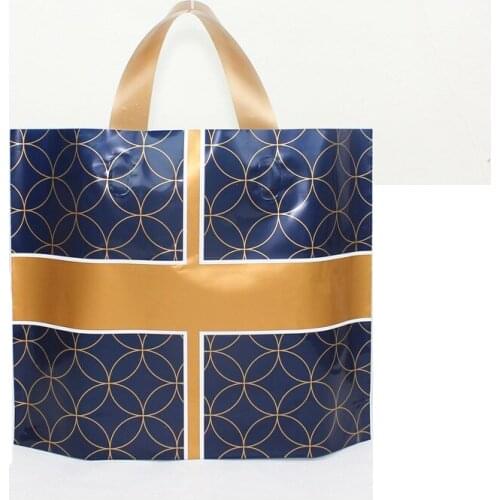 Blue Gold Geometry 0.16mm Thick Plastic Clothes Shopping Bags Boutique Gift Packaging Plastic Gift Pouches With Handle 10pcs